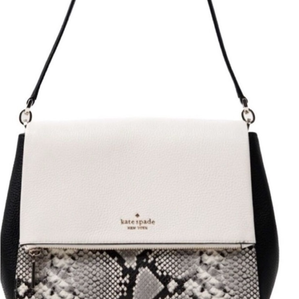 Kate Spade Black and cream Leila  flap Shoulder Bag with Snakeskin Accent